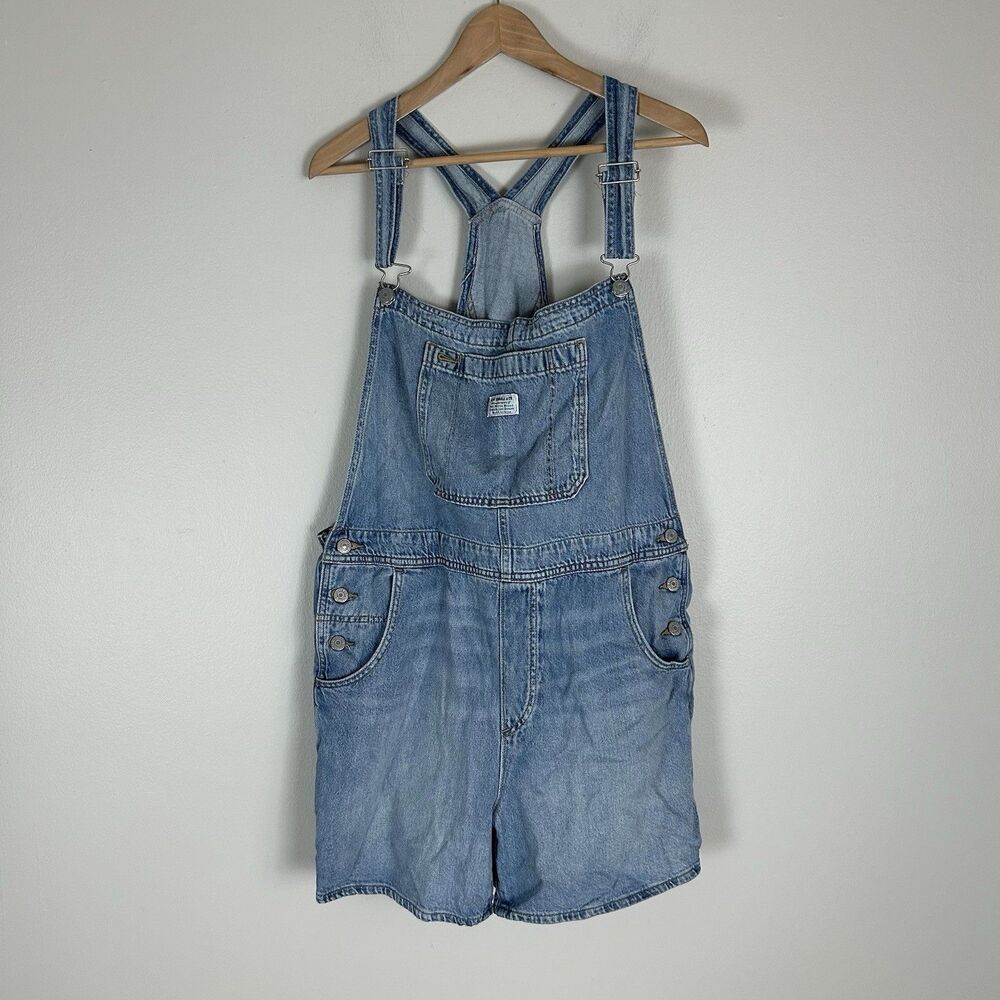 Vintage 90s Levi Strauss & Co. Denim Short Overalls Two Horse Brand White Tab XL